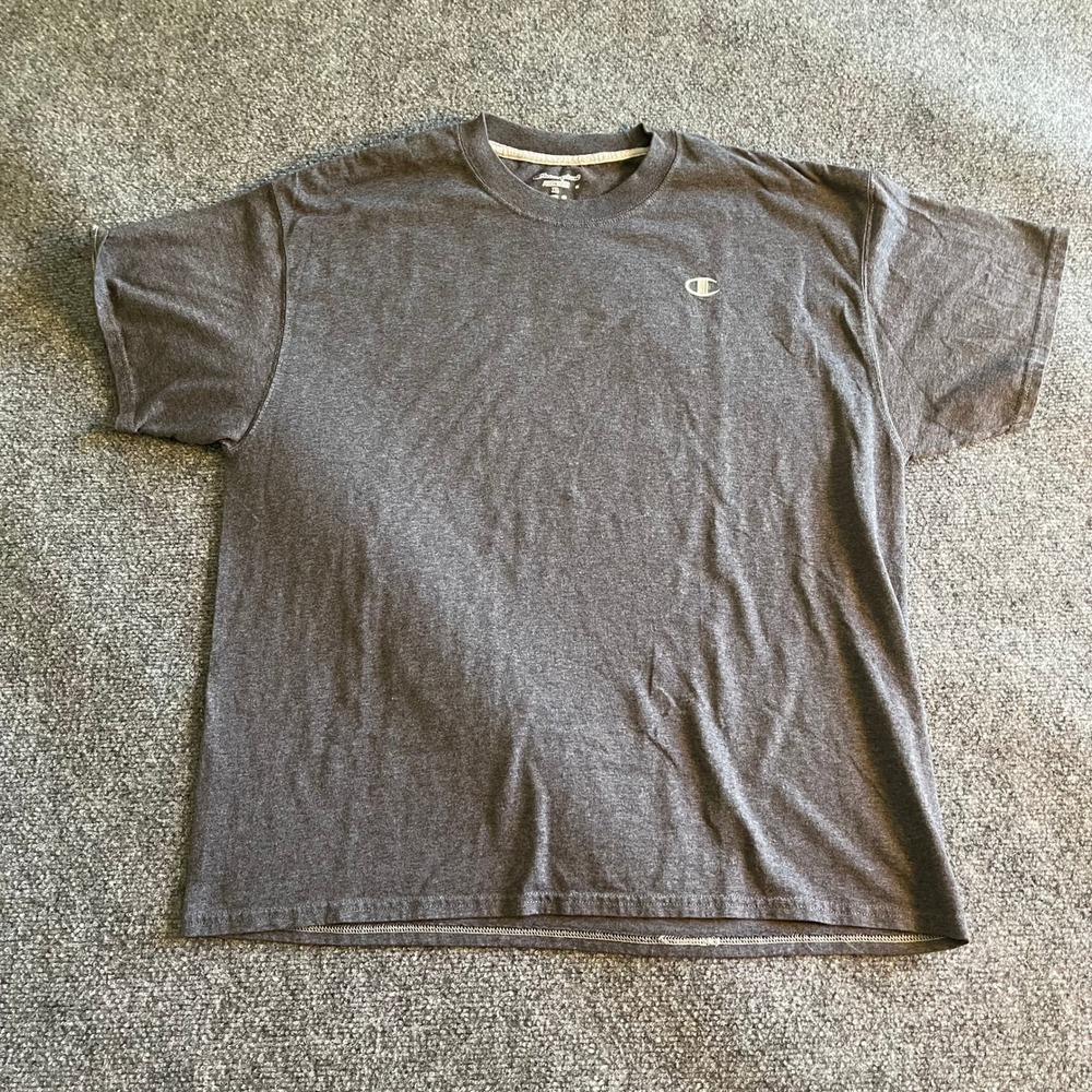 Champion Authentic Mens XL T-Shirt Charcoal Heather Grey Embroidered Logo Tee